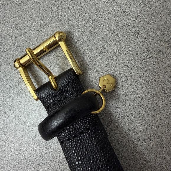 Lauren Ralph Lauren Leather Belt Womens Large Black Goldtone Buckle Pebble Charm - Picture 2 of 9